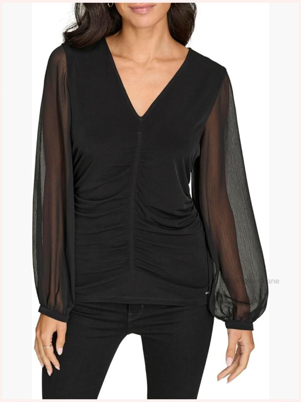 Womens V-Neck Long Sleeve Chiffon Top Staple Shirt